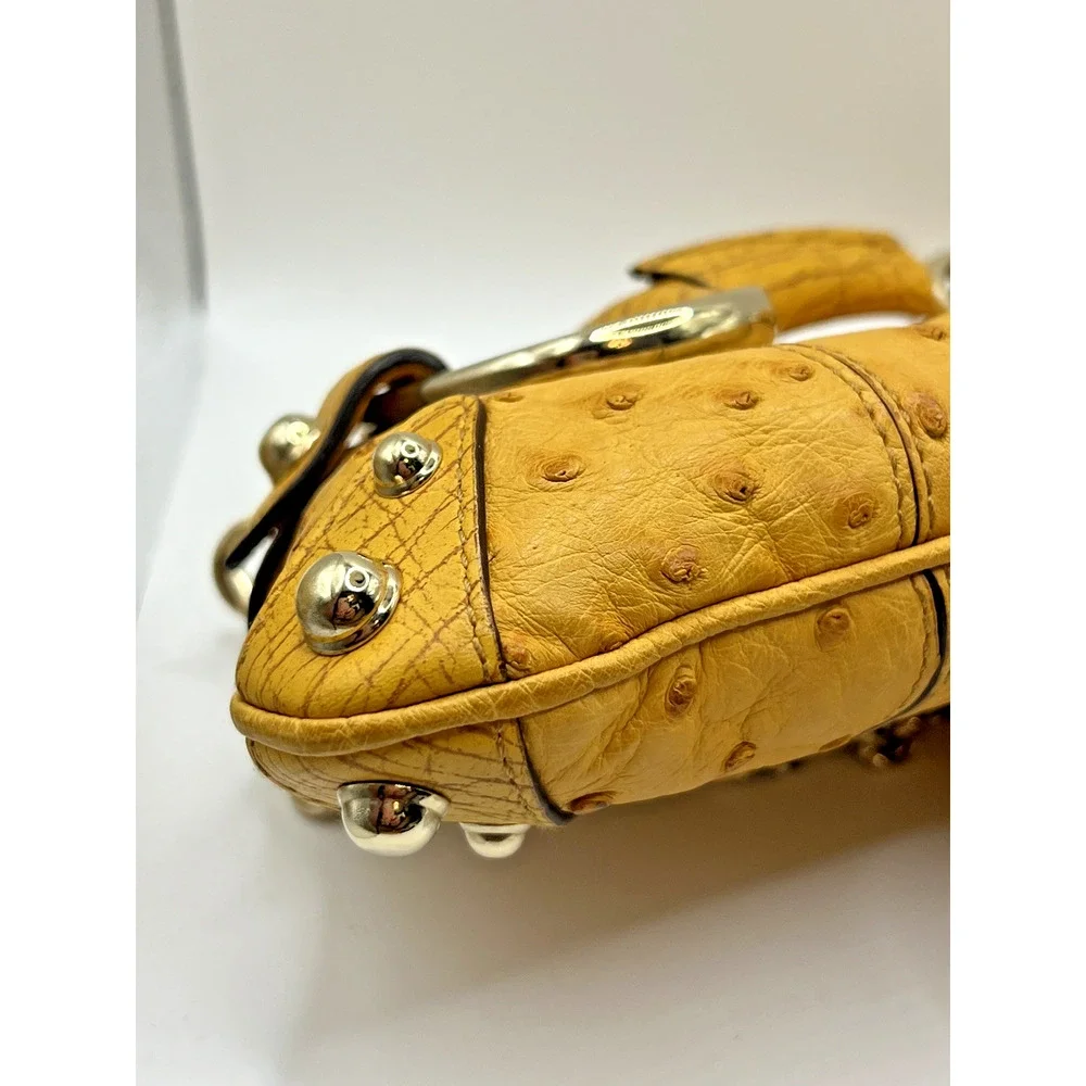 VINTAGE GUCCI Tom Ford Ostrich Leather Horsebit Flap Clutch Yellow Evening Bag - Picture 11 of 12